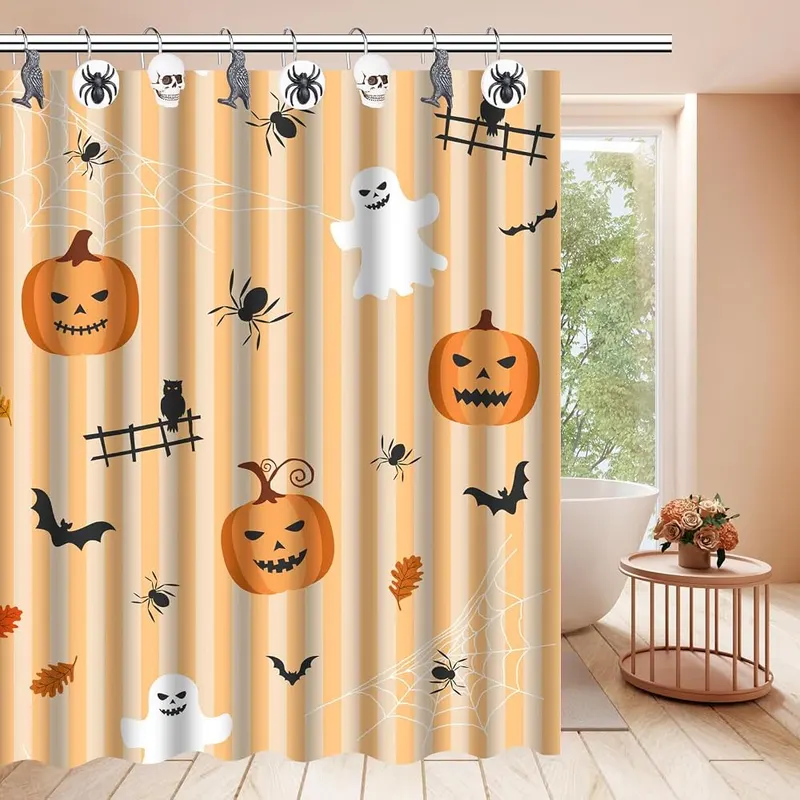 GIFZAA Halloween Shower Curtain Hooks – Features skulls spiders and ravens