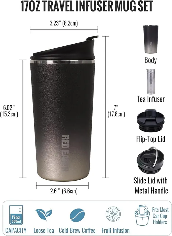 GiNT 17oz Travel Tea Mug – Food-grade 316L stainless steel interior