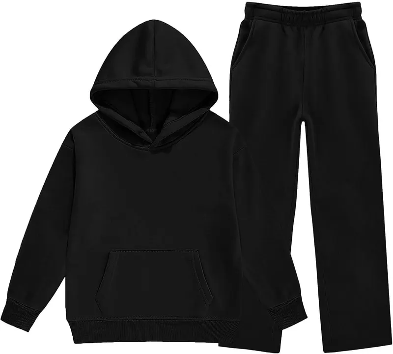 Girls Sweatsuit Drop Shoulde Pullover Tops Black in Black