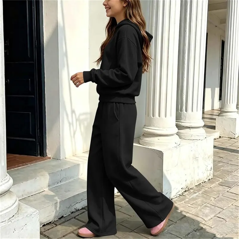 Girls Sweatsuit Drop Shoulde Pullover Tops Black – Relaxed drop shoulder top style