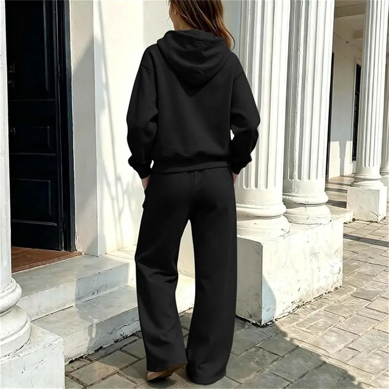 Girls Sweatsuit Drop Shoulde Pullover Tops Black – Versatile solid black colorway
