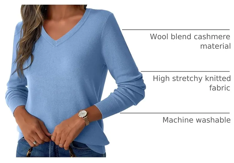 GKBK Womens Sweaters Lightweight V Neck Fall Blue – Ribbed cuffs on long sleeves