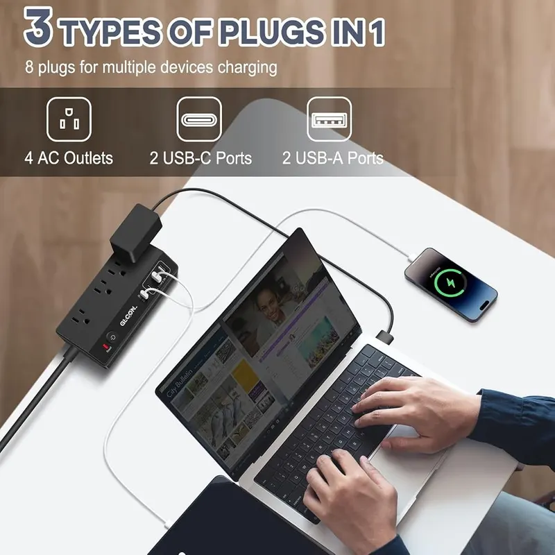 GLCON Desk Clamp Power Strip – Desk edge clamp power strip