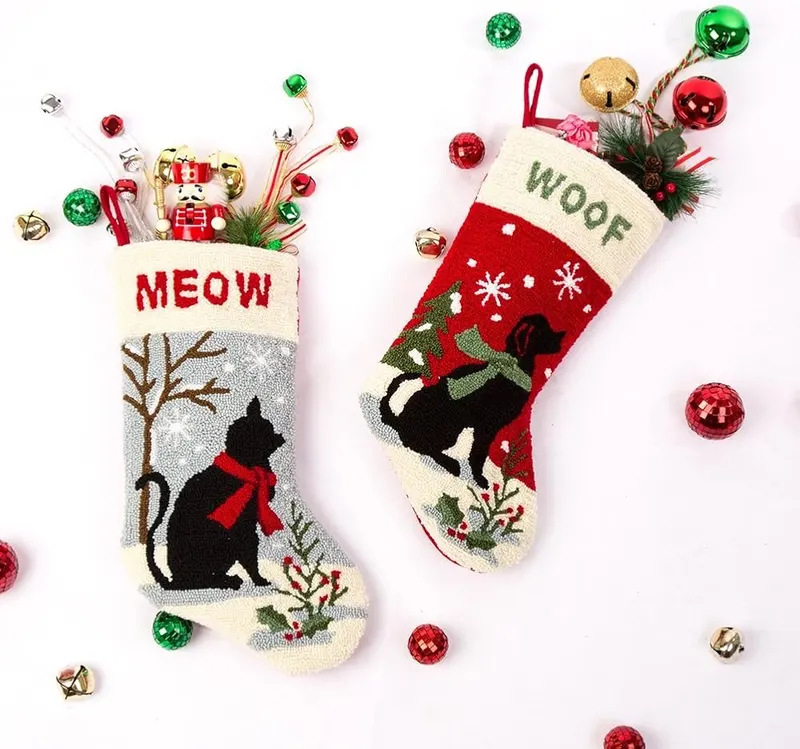 Glitzhome 19″ H Cat Christmas Stocking Oversize – Handmade Kniting
