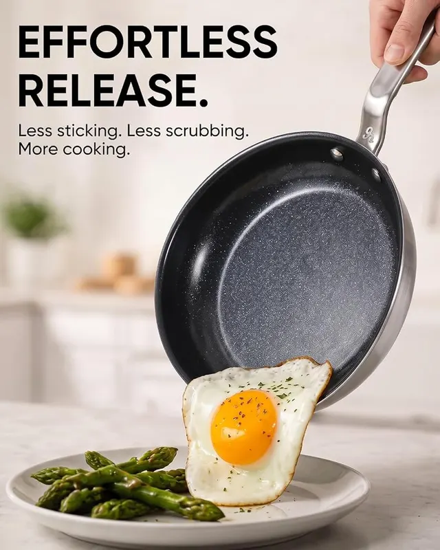 GLOBEHOME 8″ 5-Ply Ceramic Non Stick Frying – Five-ply stainless clad body