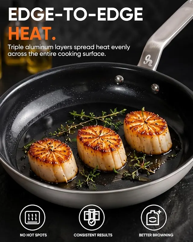 GLOBEHOME 8″ 5-Ply Ceramic Non Stick Frying – Works on induction and gas
