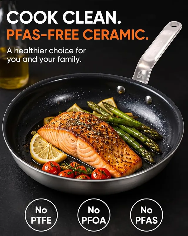 GLOBEHOME 8″ 5-Ply Ceramic Non Stick Frying – Oven rated to 650°F