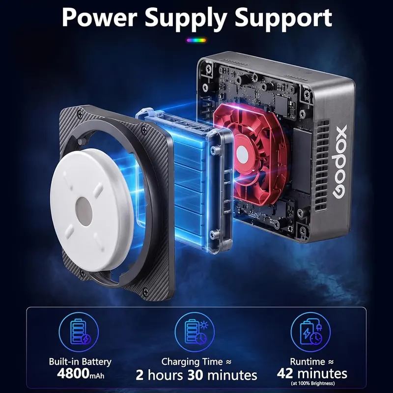 GODOX RGB Video Light – Built-in rechargeable battery design