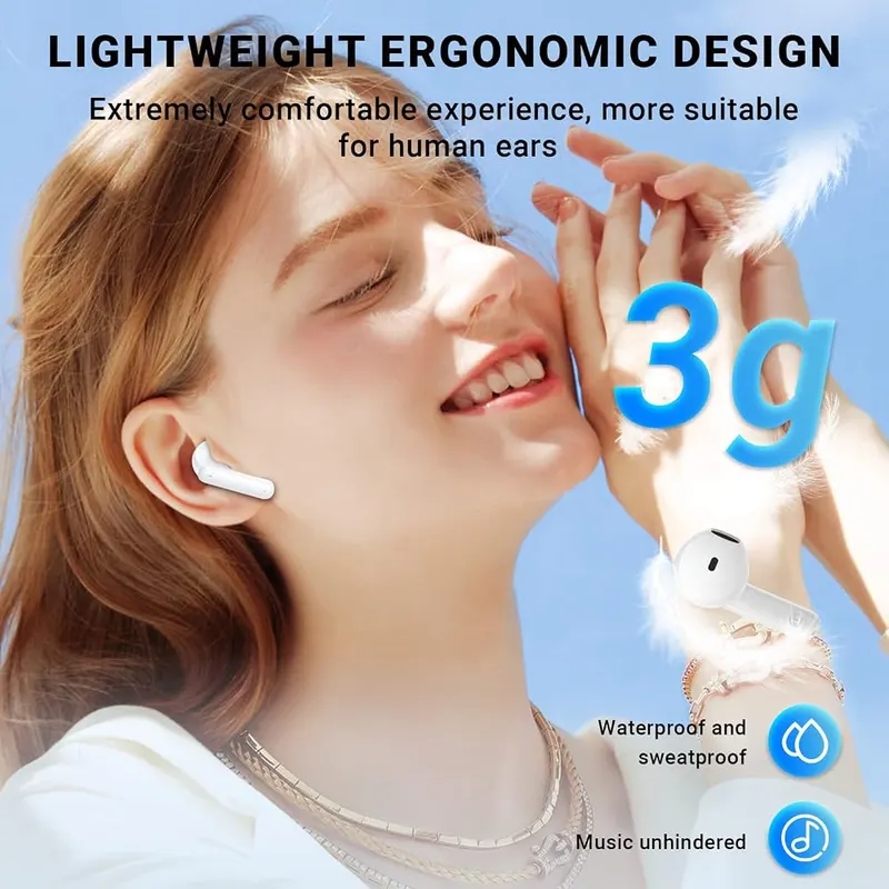Godyse Wireless Earbuds White – 3.5g Ultra-Lightweight with Wide Compatibility