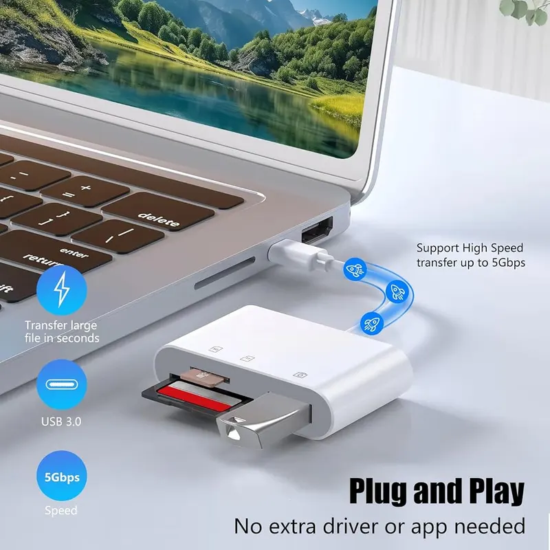 GOLDYIPE USB C SD Card Reader – SD, microSD and USB ports