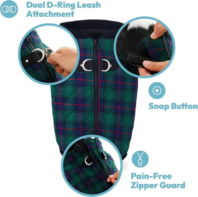 Gooby Fashion Vest Check Dog Jacket – Stretchable Knitted Bottom - We made the bottom