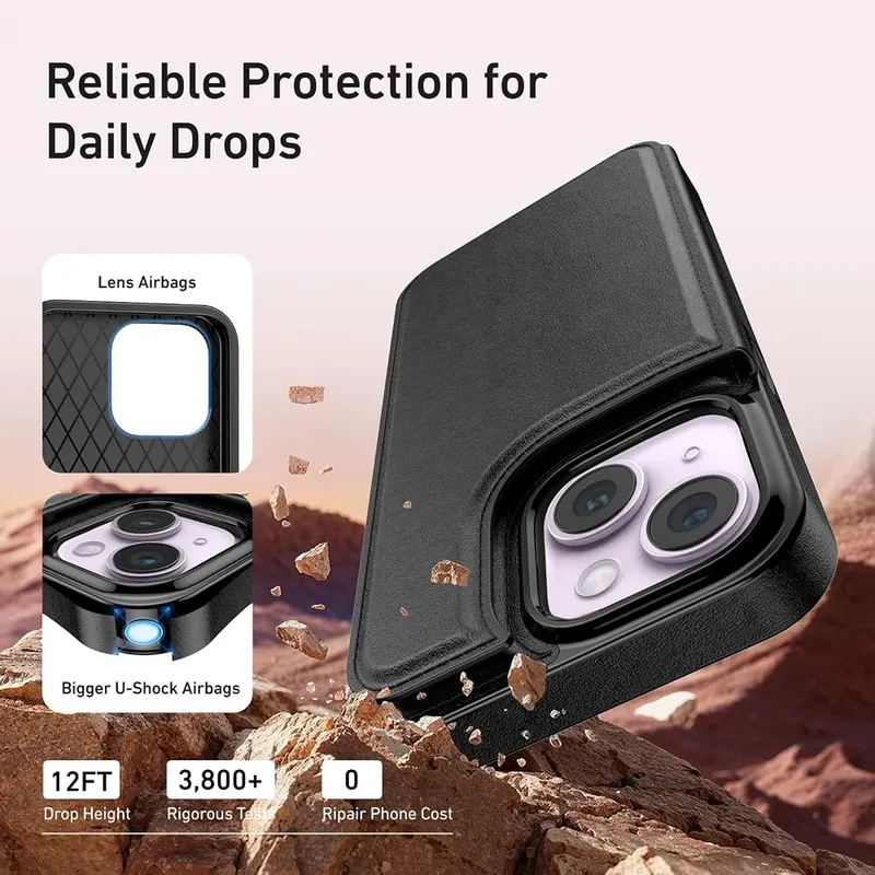 Goodon for iPhone 15 Plus Case Wallet – Reliable Drop Protection