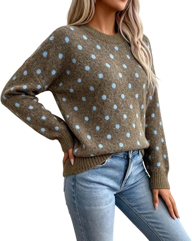 GOSEAGOTOFUN Womens Fall Sweaters Crew Neck Polka – Casual crew neckline design