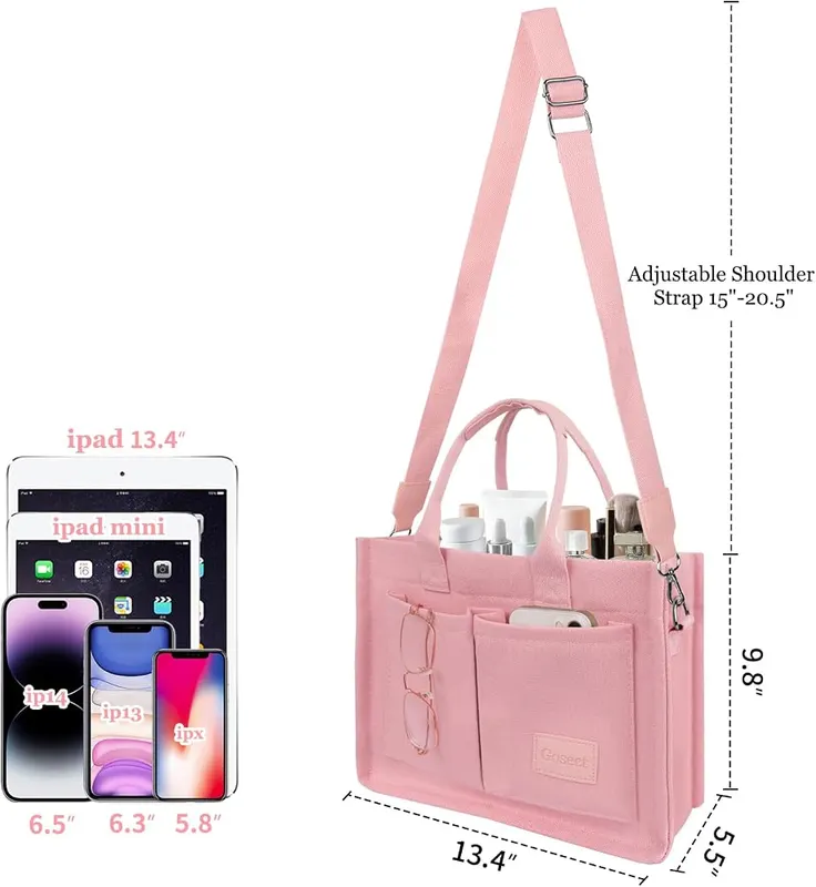 Gosect Canvas Tote Bag – Medium pink color
