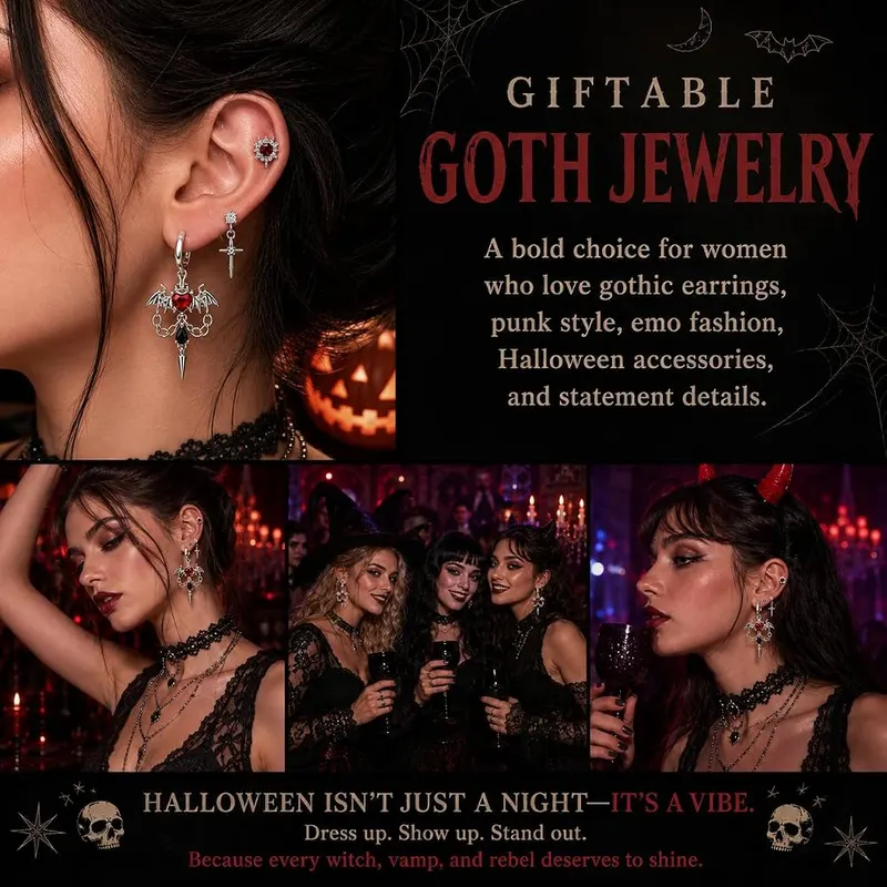 Gothic Cross Earrings Set – Durable silver-tone alloy base