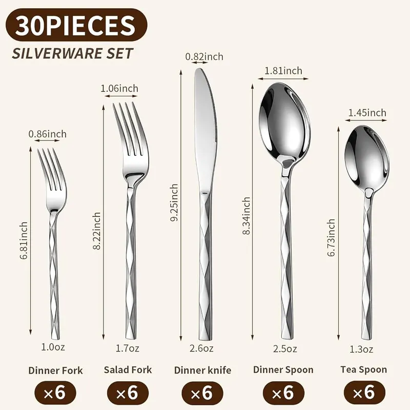 GPY 30-Piece 18/0 Silverware Set – 30-piece flatware set for six