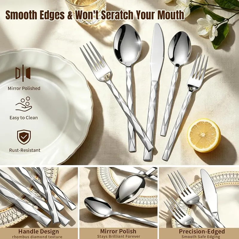 GPY 30-Piece 18/0 Silverware Set – Diamond-cut handle design