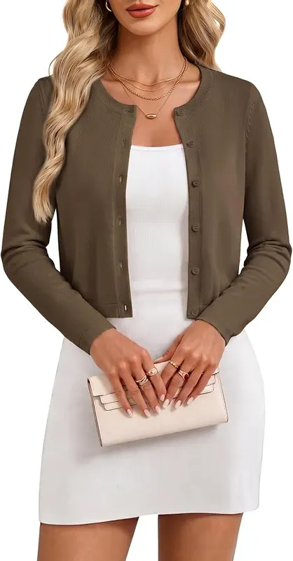 GRACE KARIN Brown Cropped Cardigan Sweaters in Coffee