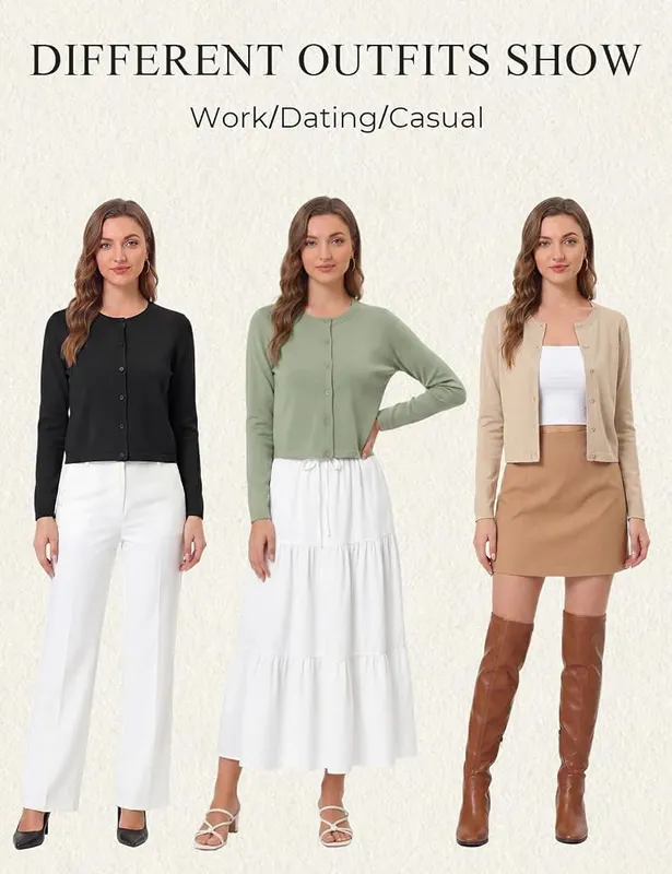 GRACE KARIN Brown Cropped Cardigan Sweaters – Cotton and polyester blend