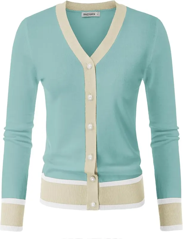 GRACE KARIN Cropped Cardigan Sweaters – Slim fit with contrast design