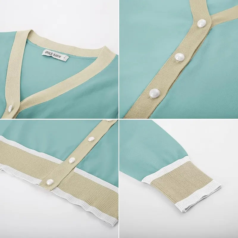 GRACE KARIN Cropped Cardigan Sweaters – Light blue, size medium
