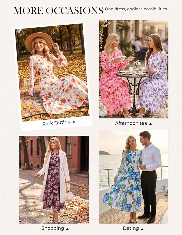 GRACE KARIN Women’s 2026 Fall Maxi Chiffon Floral – Flowy tiered skirt design