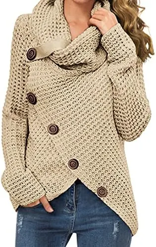 GRECERELLE Chunky Knit Cowl Neck Sweaters – Chunky knit cowl neck sweater
