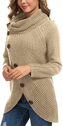 GRECERELLE Chunky Knit Cowl Neck Sweaters – Machine washable care