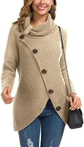 GRECERELLE Chunky Knit Cowl Neck Sweaters – Fall winter pullover