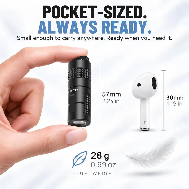 Guardtier G71 Rechargeable Mini EDC Keychain Flashlight – Magnetic base for hands-free mounting