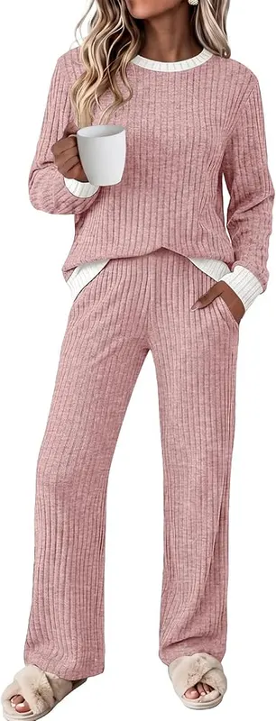Gumipy 2 Piece Ribbed Sets C009- Pink in C009- Pink