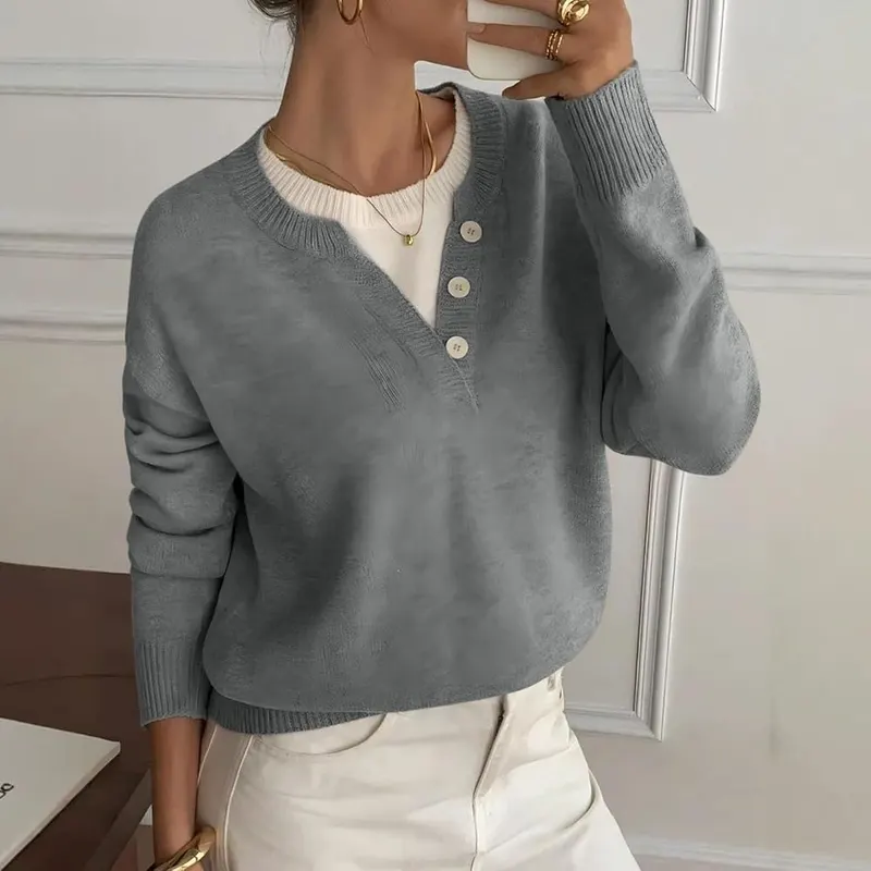 Gumipy Fall Sweaters G006- Gray – Clever two in one faux layered design
