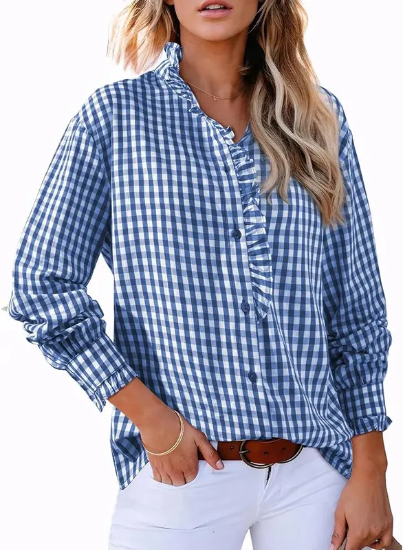 Gumipy Gingham Tops I003- Blue – Soft breathable blend fabric