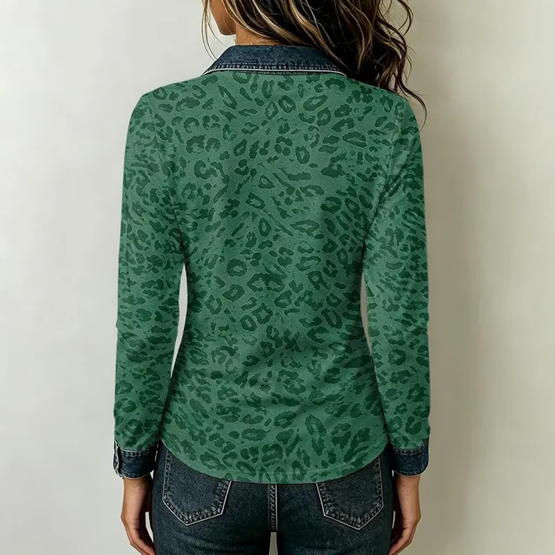 Gumipy Leopard Print Tops C003- Dark Green Medium – Classic button-down shirt style
