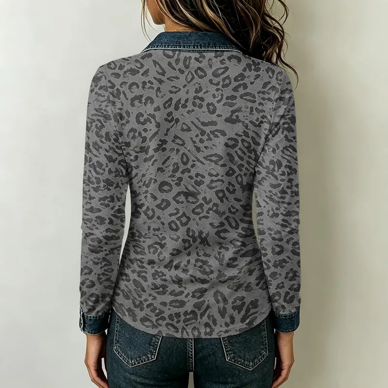 Gumipy Leopard Print Tops C005- Dark Gray – Soft long sleeve construction