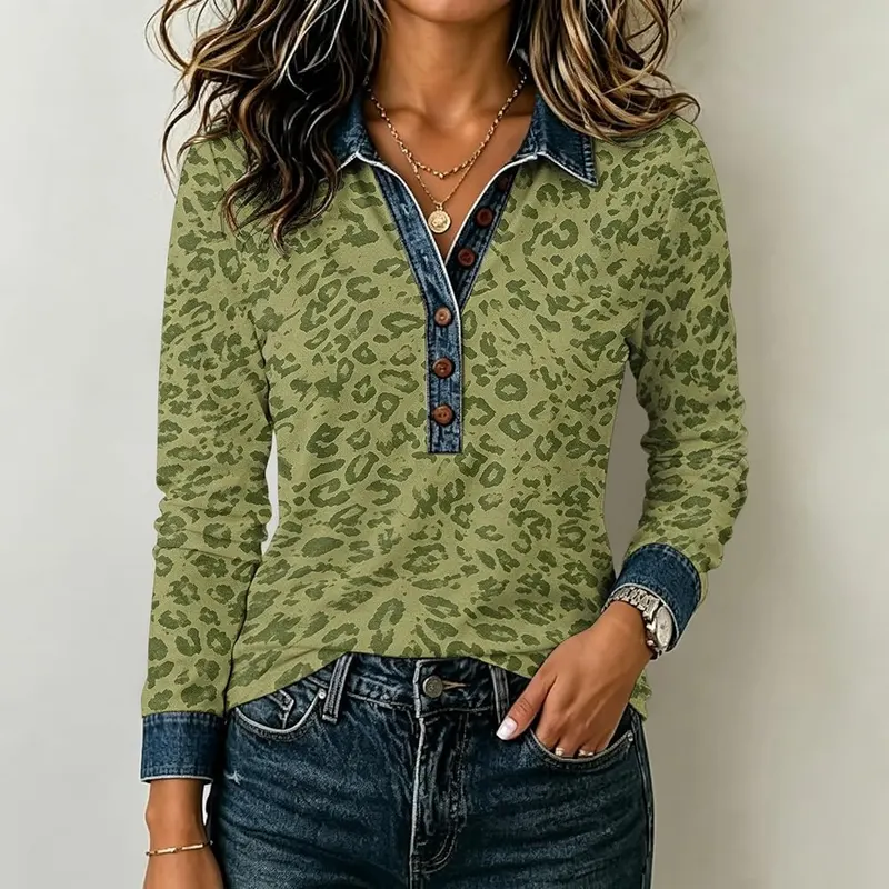 Gumipy Leopard Shirts C006- Green – Soft breathable fabric for autumn wear
