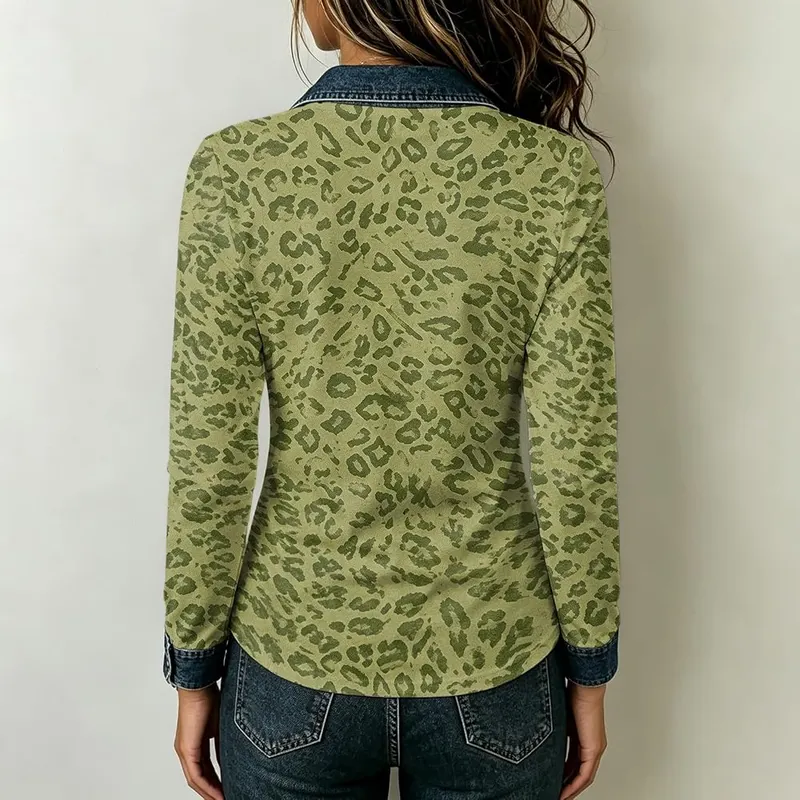Gumipy Leopard Shirts C006- Green – Trendy leopard print patchwork design