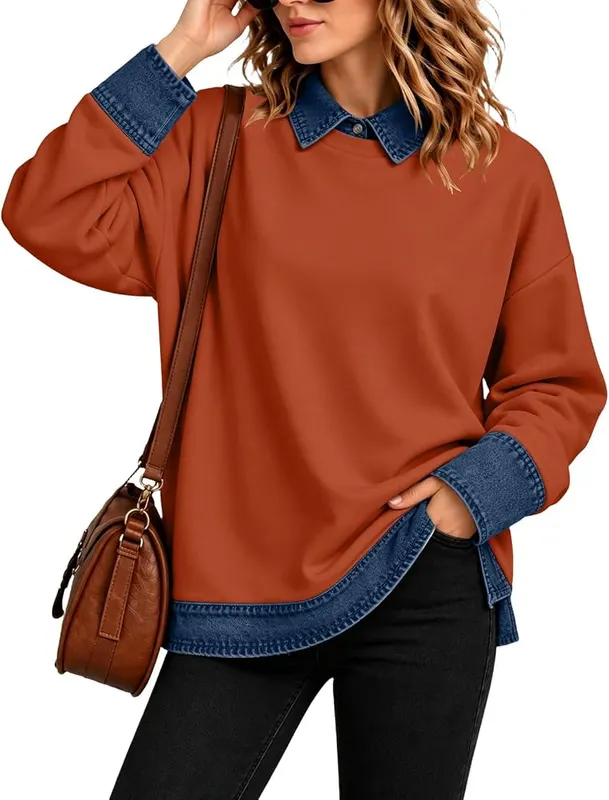 Gumipy Oversized Sweatshirt A007- Ginger – Casual patchwork styling