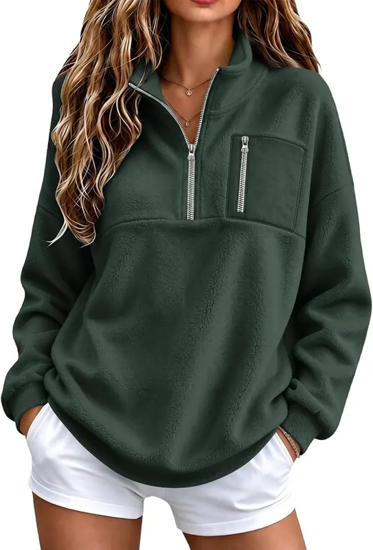Gumipy Quarter Zip Pullover Women Flannel 1/4 H004- Dark Green – Material