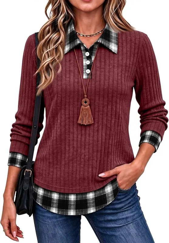 Gumipy Ribbed Shirts D008-wine in D008-wine