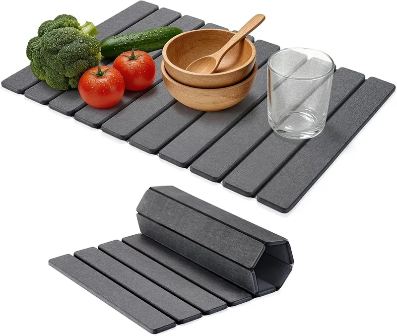 HABUTWAY Large Stone Dish Drying Mat Dark Gray in Dark Gray