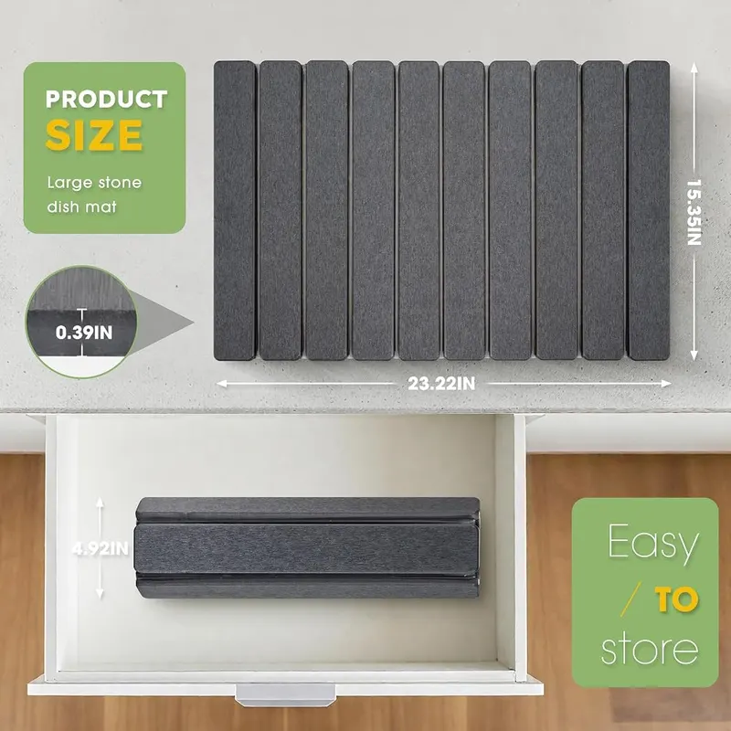 HABUTWAY Large Stone Dish Drying Mat Dark Gray – Absorbs moisture and dries in minutes