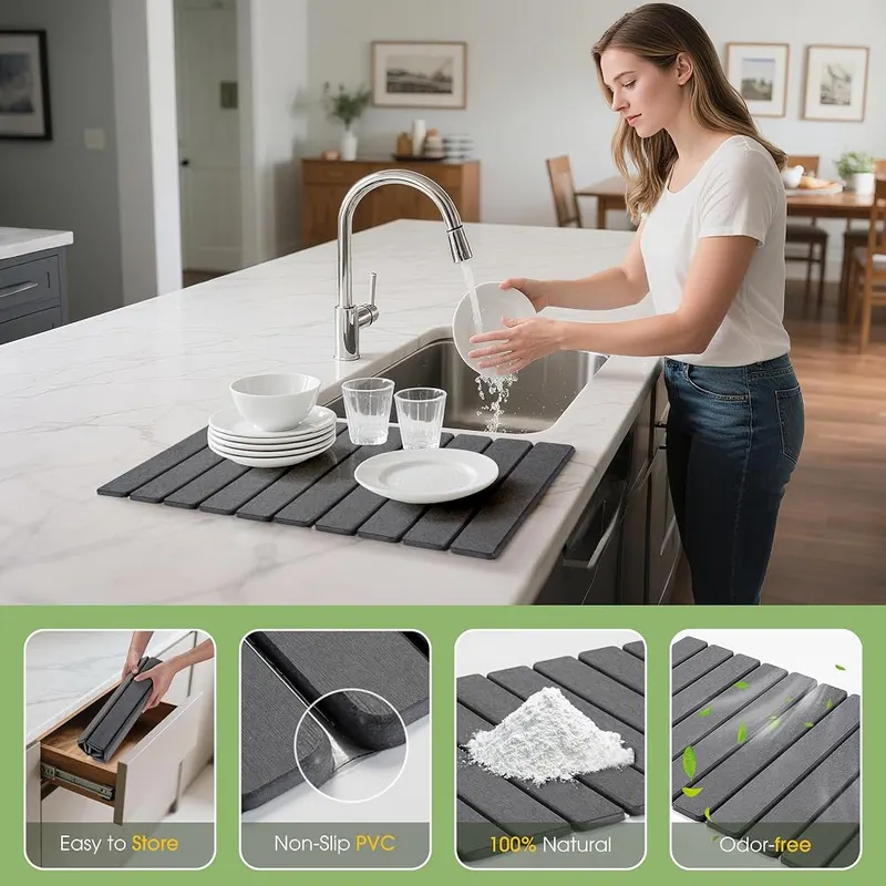 HABUTWAY Large Stone Dish Drying Mat Dark Gray – Generous twenty four by sixteen inch size