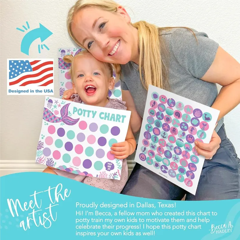 Hadley Designs 10 Potty Training Chart Mermaid – Mermaid design for toddler girls