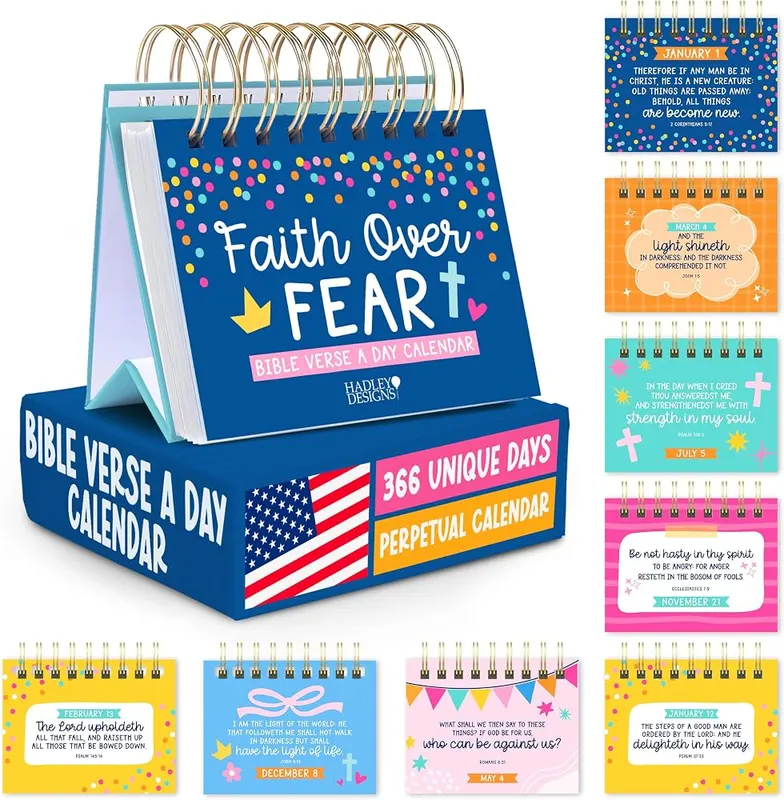 Hadley Designs Daily Bible Verse Desk Flip Calendar 2027 in Colorful Pastel