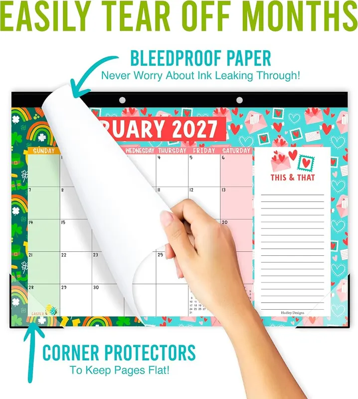 Hadley Designs Large Desk Calendar 2027 – Large 11x17 inch pages