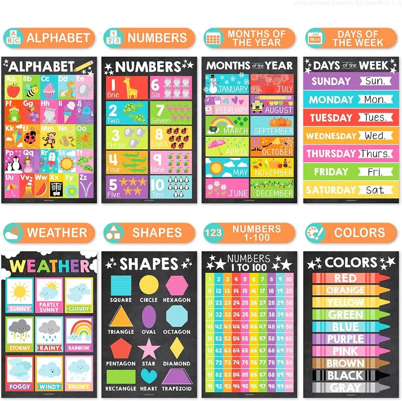 Hadley Designs Learning Posters 16-Pc Chalk Colorful – Large 11x17 poster size