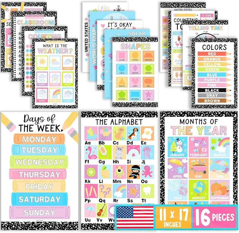 Hadley Designs Learning Posters 16-Pc Composition Notebook in Composition Notebook