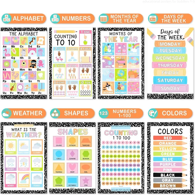 Hadley Designs Learning Posters 16-Pc Composition Notebook – Large 11x17 inch format