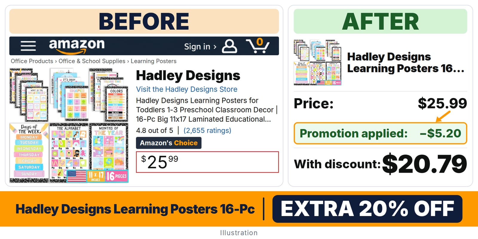 Hadley Designs Learning Posters 16-Pc Composition Notebook deal: before and after – promo code DV8KZ2Z5, 20% off on Amazon